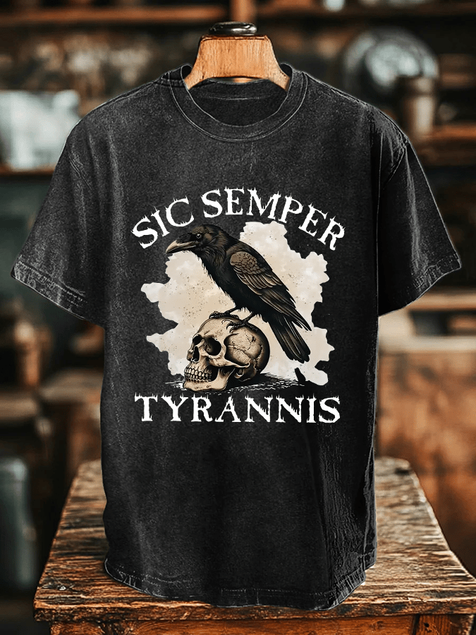 Men's Sic Semper Tyrannis Print Washed Cotton T-Shirt