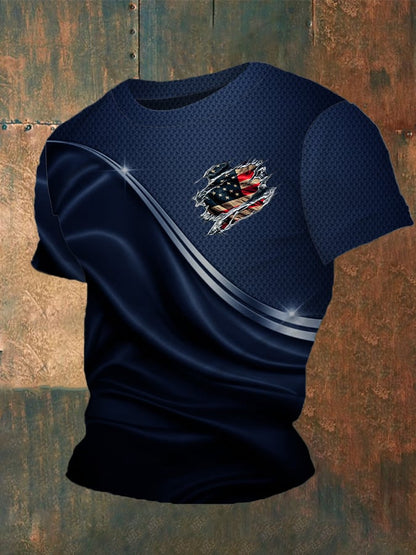 Men's Independence Day Flag Print Crew Neck T-Shirt