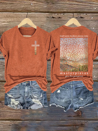 Women'S God Turns Broken Pieces Into Masterpieces Printed Casual T-Shirt