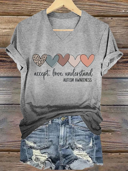 Women's Autism Awareness Understands Love Acceptance Printed Short-Sleeved T-Shirt