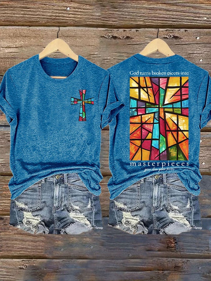 Women's God Turns Broken Pieces Into Masterpieces  Print T-shirt