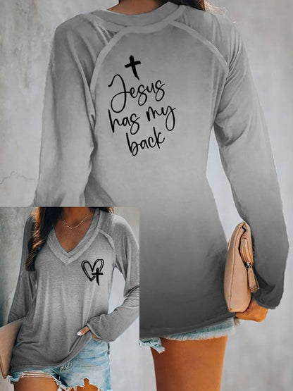 Women's Jesus Has My Back Print Casual T-Shirt