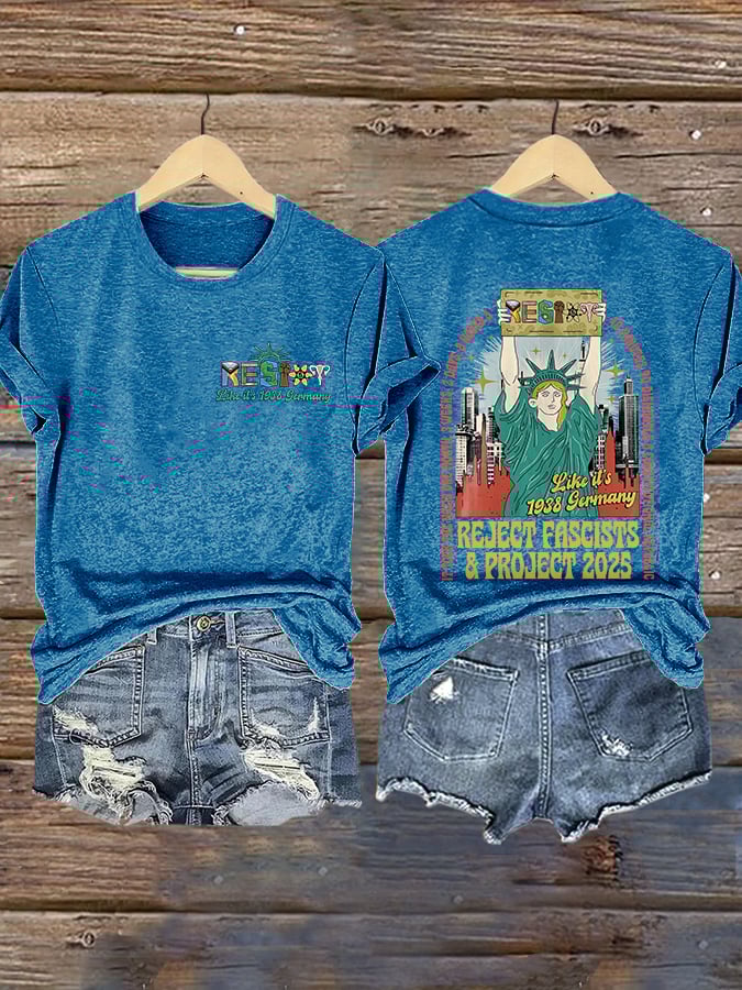 Retro Resist Like It's 1938 Germany It Took The Nazis One Month,3 Weeks,2 Days, 8 Hours And 40 Minutes To Dismantle A Constitutional Republic. Reject Fascists & Project 2025 Print T-Shirt