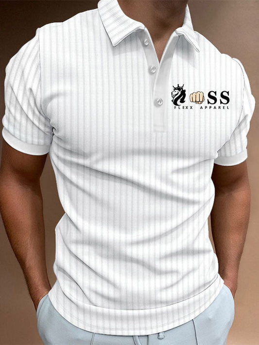 Men's Striped Lettering Casual Polo Shirt