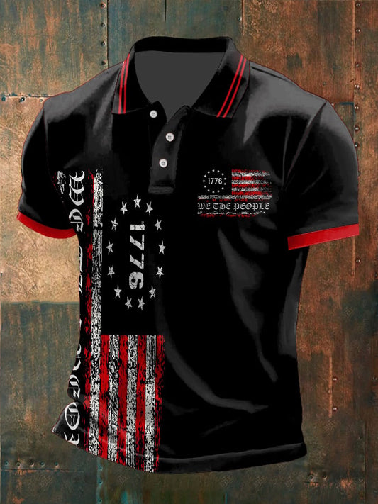Men's Independence Day American Flag Print Polo Shirt