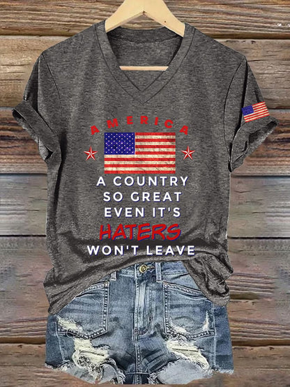 Women's A Country So Great Even It's Haters Won't Leave Printed T-shirt