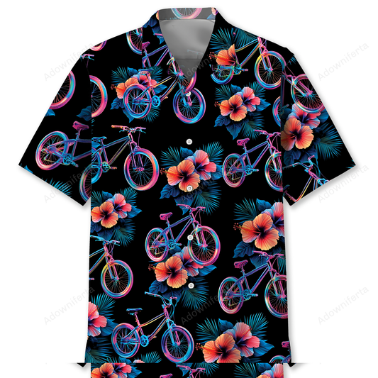 Mountain Bike Hibiscus Hologram Hawaiian Shirt