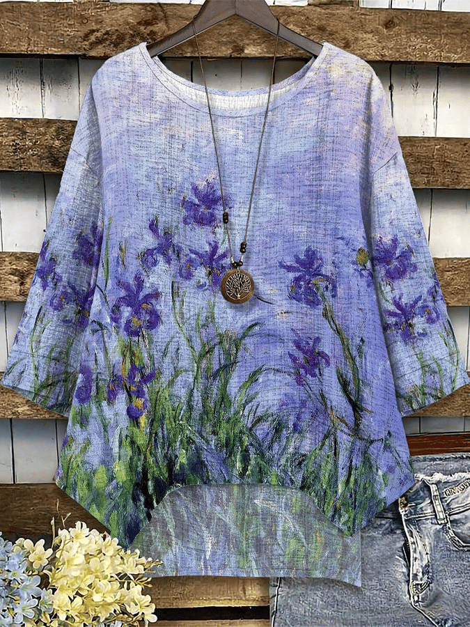 Women's Flower Print Short Sleeve Top