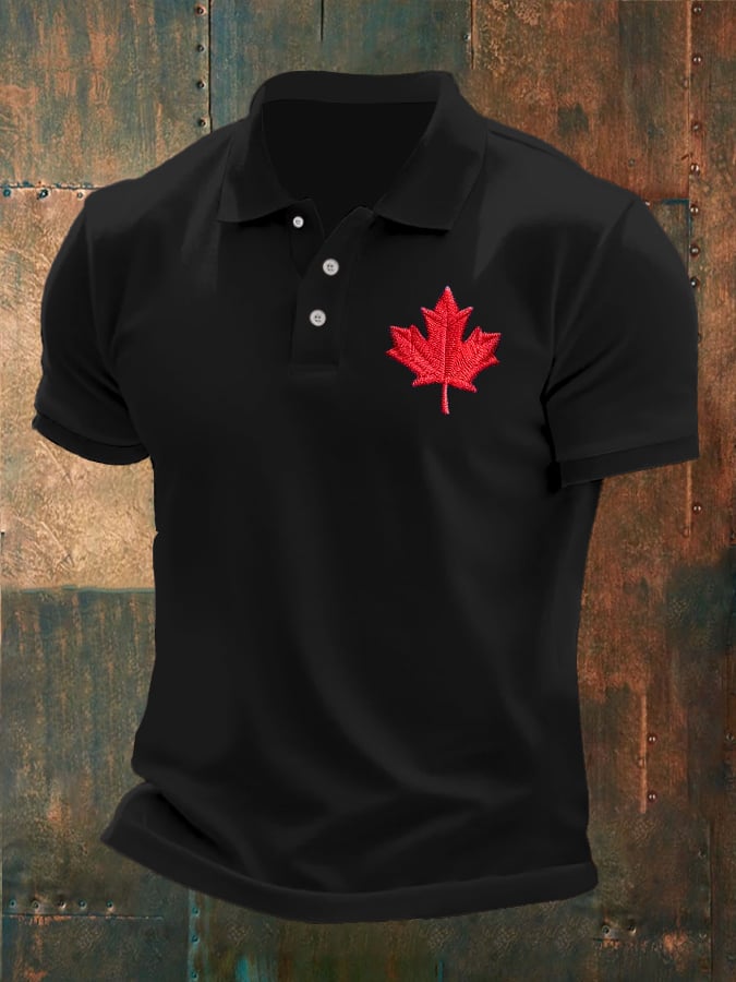 Men's Retro Canadian Maple Leaf Print Polo Shirt