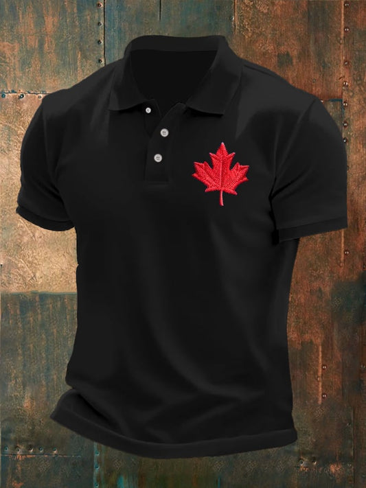 Men's Retro Canadian Maple Leaf Print Polo Shirt