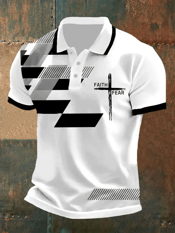 Men's Retro Faith “Faith Over Fear”  Casual Printed Polo Shirt