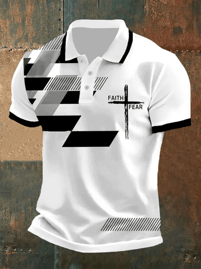 Men's Retro Faith “Faith Over Fear”  Casual Printed Polo Shirt
