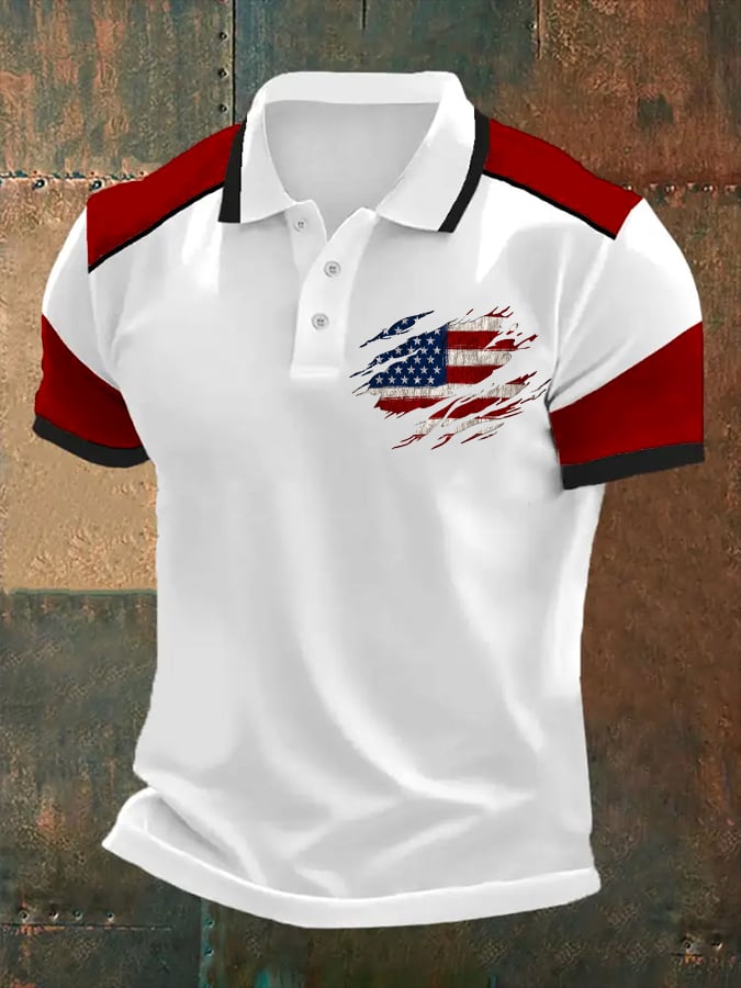 Men's Independence Day Vintage Flag Polo Shirt