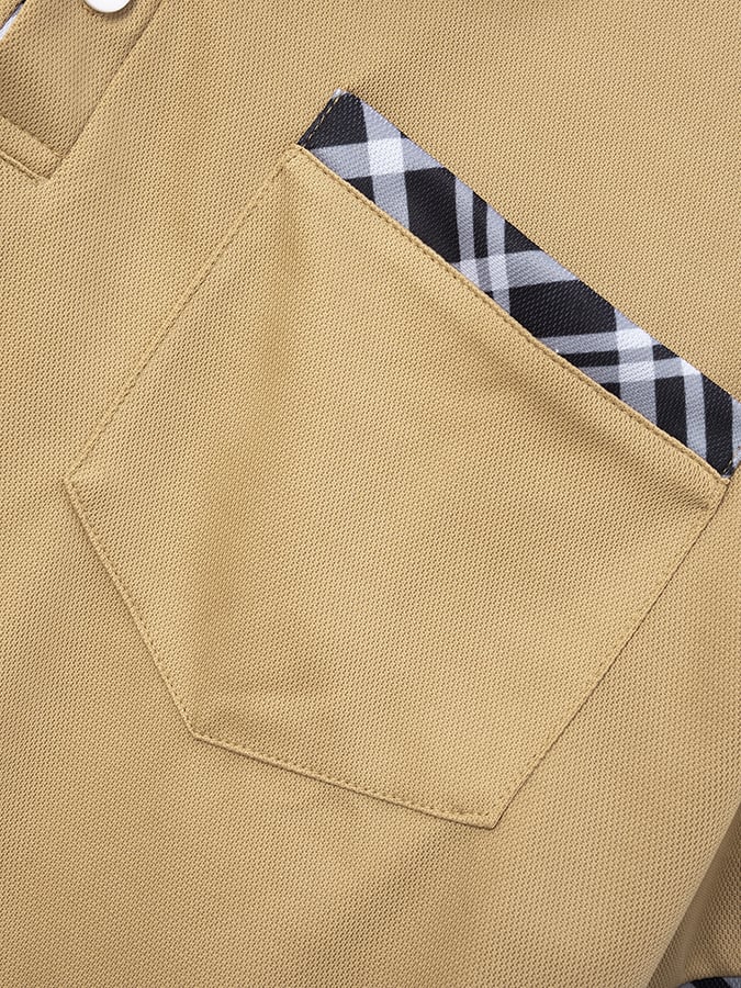 Men's Retro Plaid Stitching Fashion Casual Polo Shirt (With Pockets)