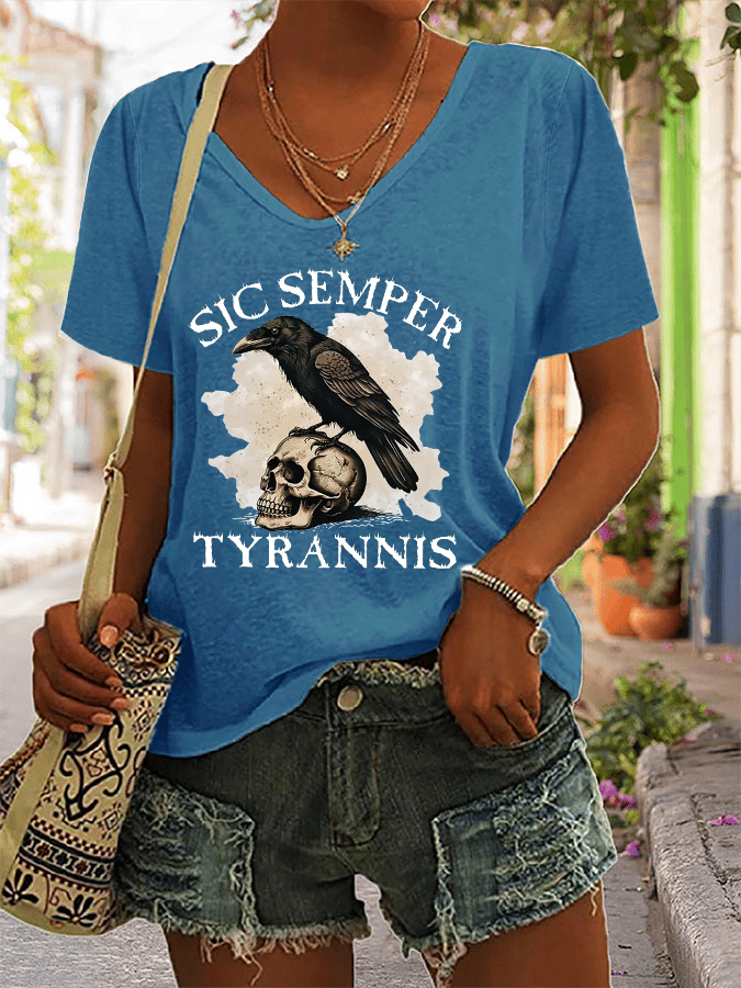 Women's Sic Semper Tyrannis Printed V-Neck T-Shirt
