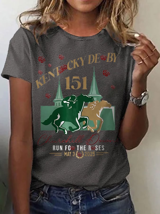Women’s Retro 2025 Kentucky Derby Churchill Downs 151th Print T-Shirt