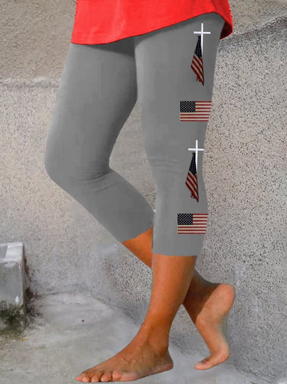 Women's Flag Cross Print Leggings