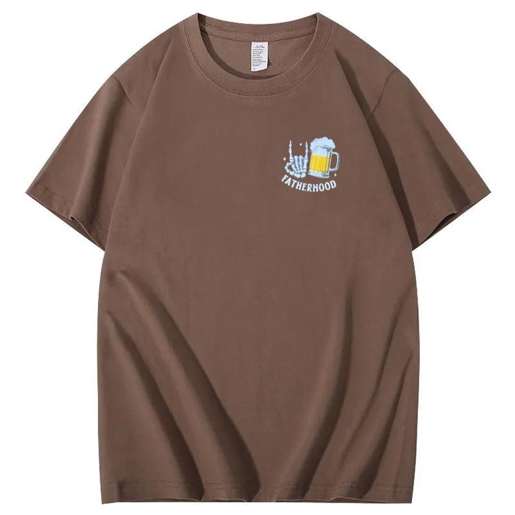Fatherhood Skull And Beer Pattern Print Cotton T-Shirt