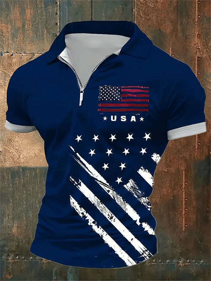 Men's Patriotic USA Flag Print Polo Shirt