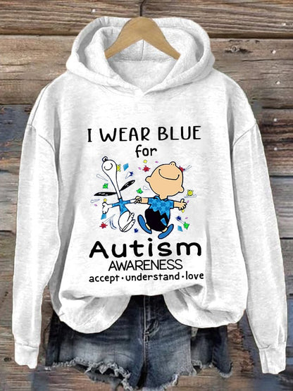 Retro Autism Awareness I Wear Blue For Autism Print Hoodie