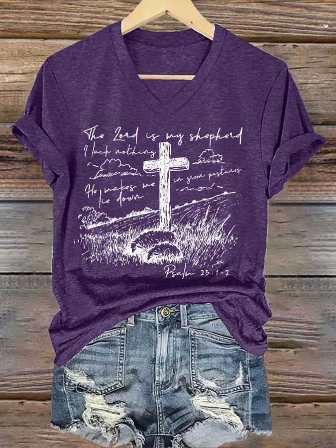 Women'S Casual The Lord Is My Shepherd Christian Print Short Sleeve T-Shirt
