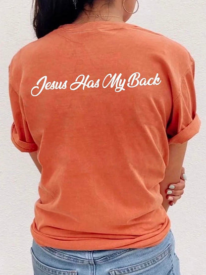 Women's Jesus Has My Back, Blessed Heart Cross T-shirt