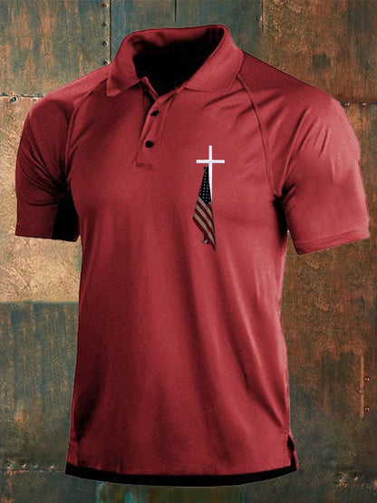 🔥Buy 3 Get 10% Off🔥Men's Flag Cross Print Polo Shirt