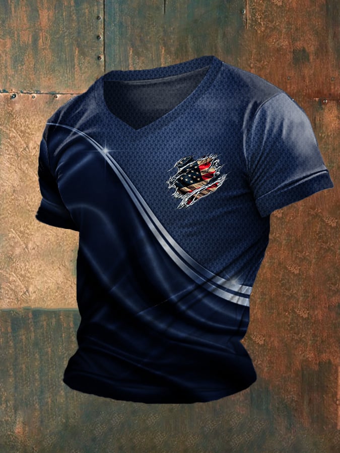 Men's Independence Day Flag Graphic V-Neck T-Shirt