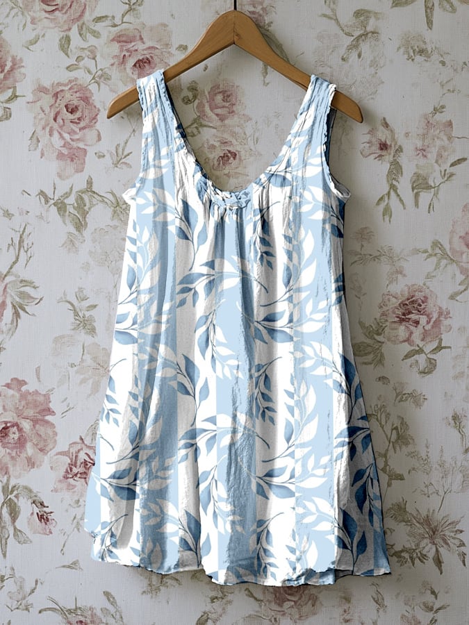 Women's Vintage Botanical Floral Patchwork Art Print Linen Sleeveless Loose Tank Top