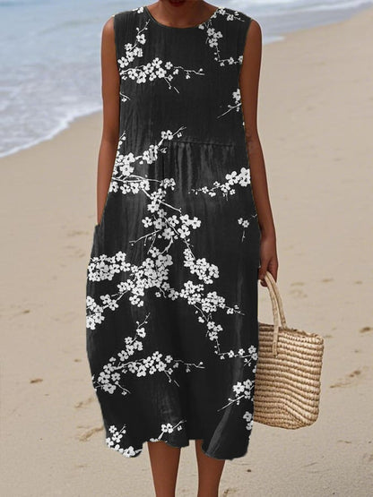 Women's Casual Retro Blue Plum Blossom Dress