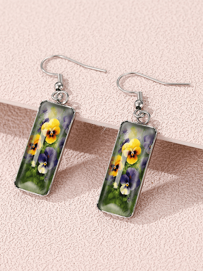 Purple Square Pansy Design Earrings