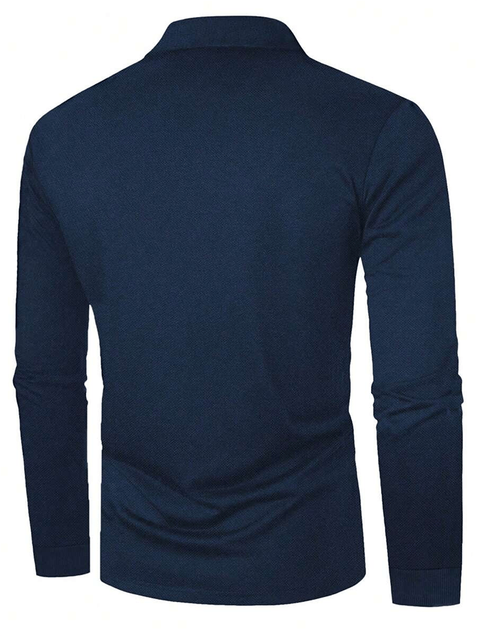 Men's Striped Business Casual Long Sleeve Polo Shirt
