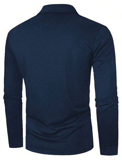 Men's Striped Business Casual Long Sleeve Polo Shirt