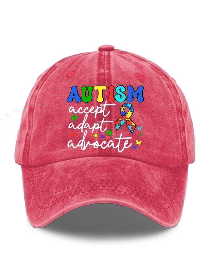 Unisex Distressed Washed Accept Adapt Advocate Autism Awareness Print Hat