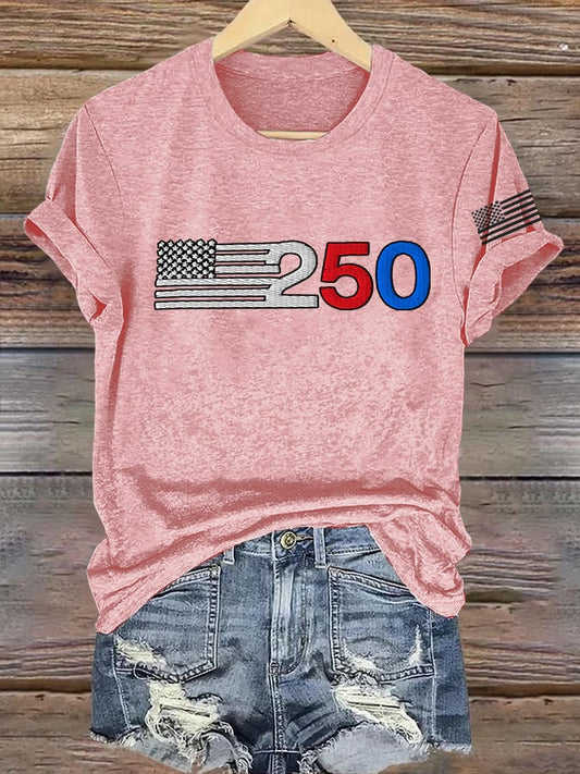 Women's Retro 205 American Flag Print T-Shirt