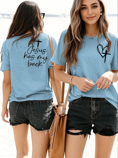 Women's Faith in Jesus Cross Round Neck Short Sleeve T-shirt