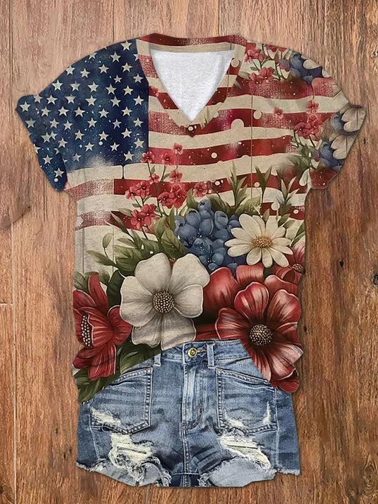 🔥Last Day 49% Off🔥Women's Independence Day Flower Print T-Shirt
