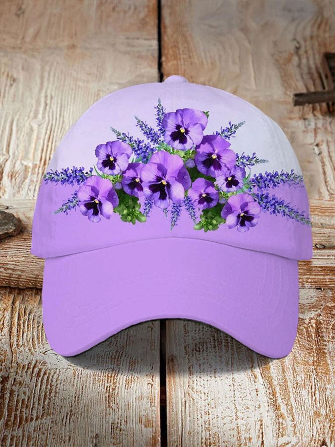 Unisex Purple Floral Print Alzheimer's Awareness Support  Print Hat