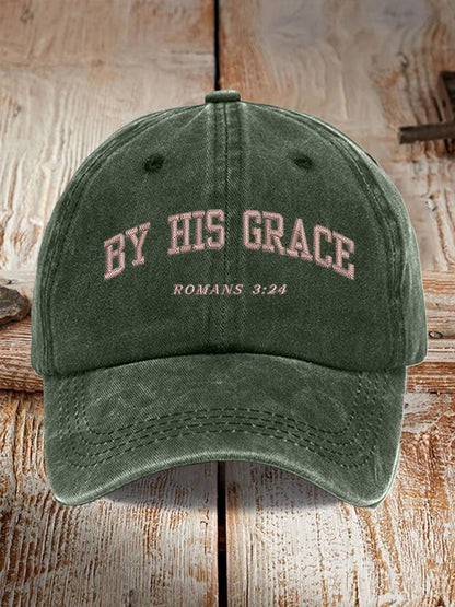 Unisex By His Grace Romans 3:24 Print Hat