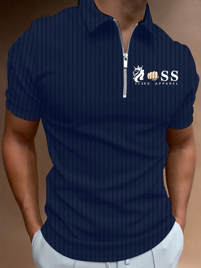 Men's Striped Lettering Casual Polo Shirt