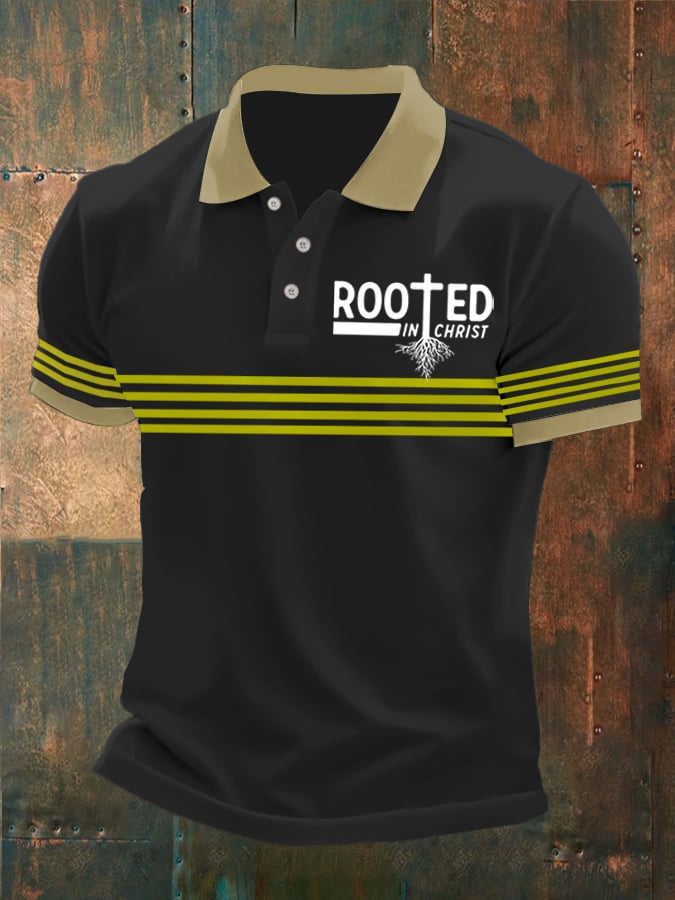 Men's Faith Printed Button Design Polo Shirt