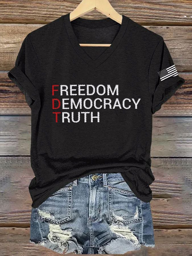 Women's FDT “Freedom Democracy Truth” Print Casual T-Shirt