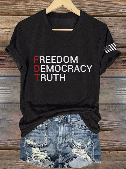 Women's FDT “Freedom Democracy Truth” Print Casual T-Shirt