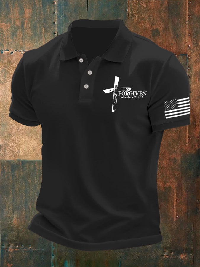 Men's Forgiven Cross Print Polo Shirt