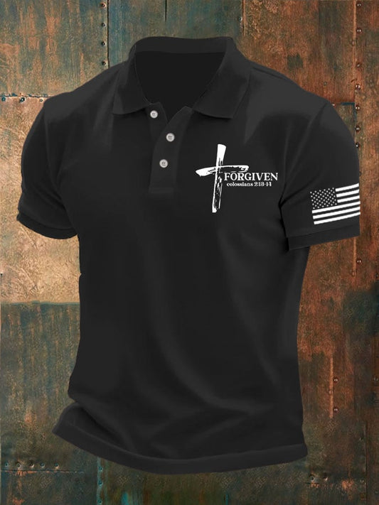 Men's Forgiven Cross Print Polo Shirt