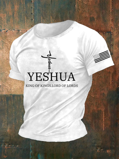 Men's Vintage Faith “Yeshua King Of Kings Lord Of Lords” Print Casual T-Shirt