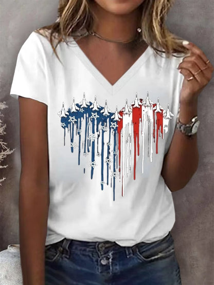 🔥Last Day 49% Off🔥Women's Flag Independence Day V-Neck Printed T-Shirt