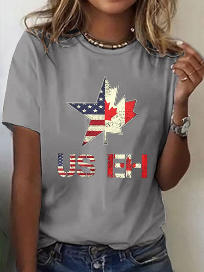Women's Casual Canada Day Graphic Crew Neck Short Sleeve T-Shirt