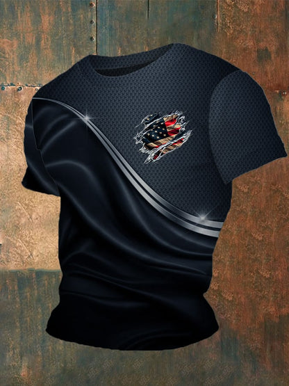 Men's Independence Day Flag Print Crew Neck T-Shirt