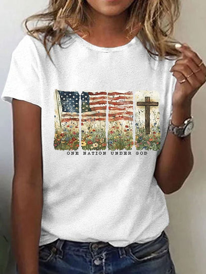 Women'S Casual One Country Under God Faith Graphic Print Short Sleeve T-Shirt